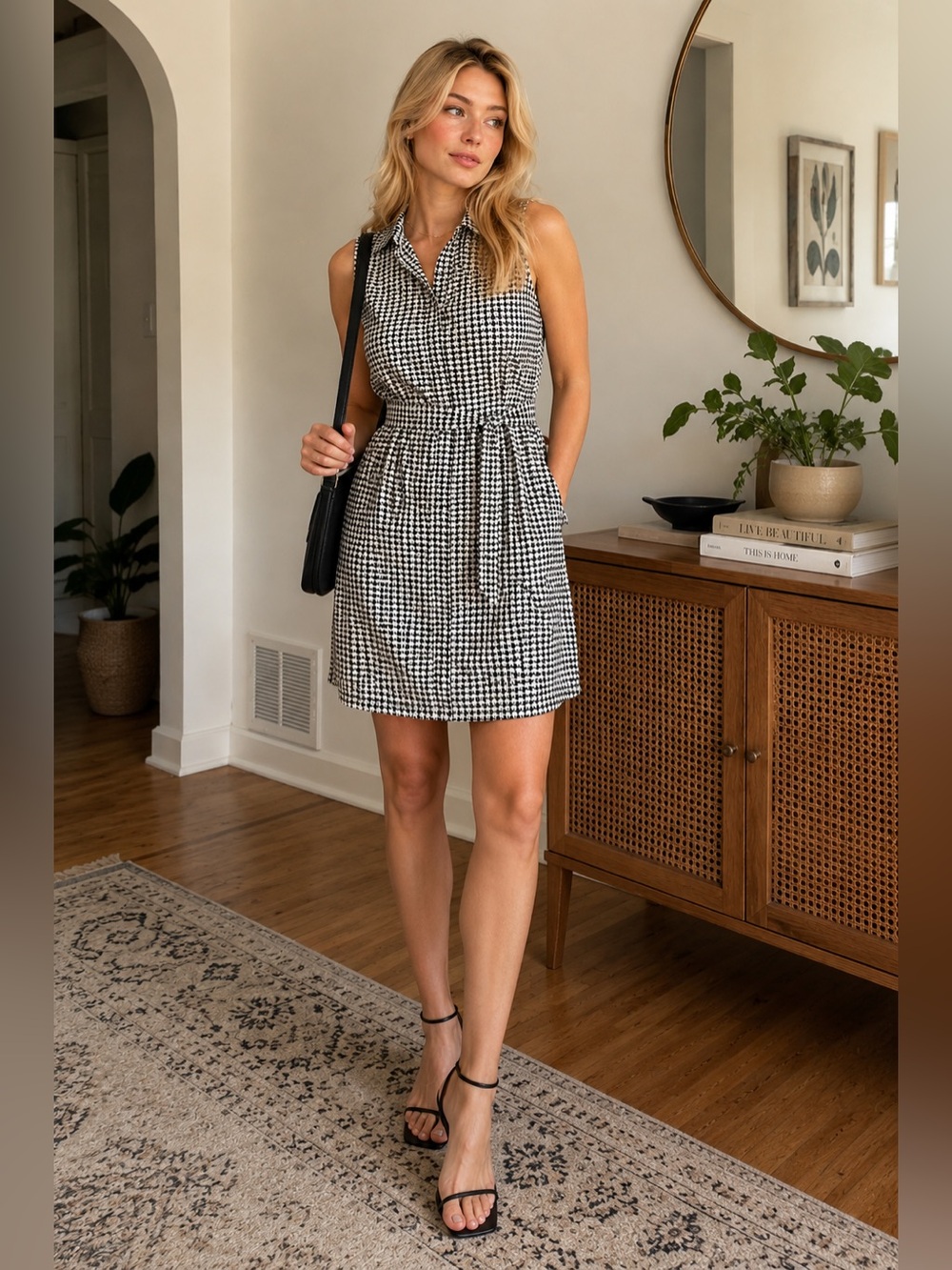 Banana Republic Black and White Elephant Print Sleeveless Mini Dress